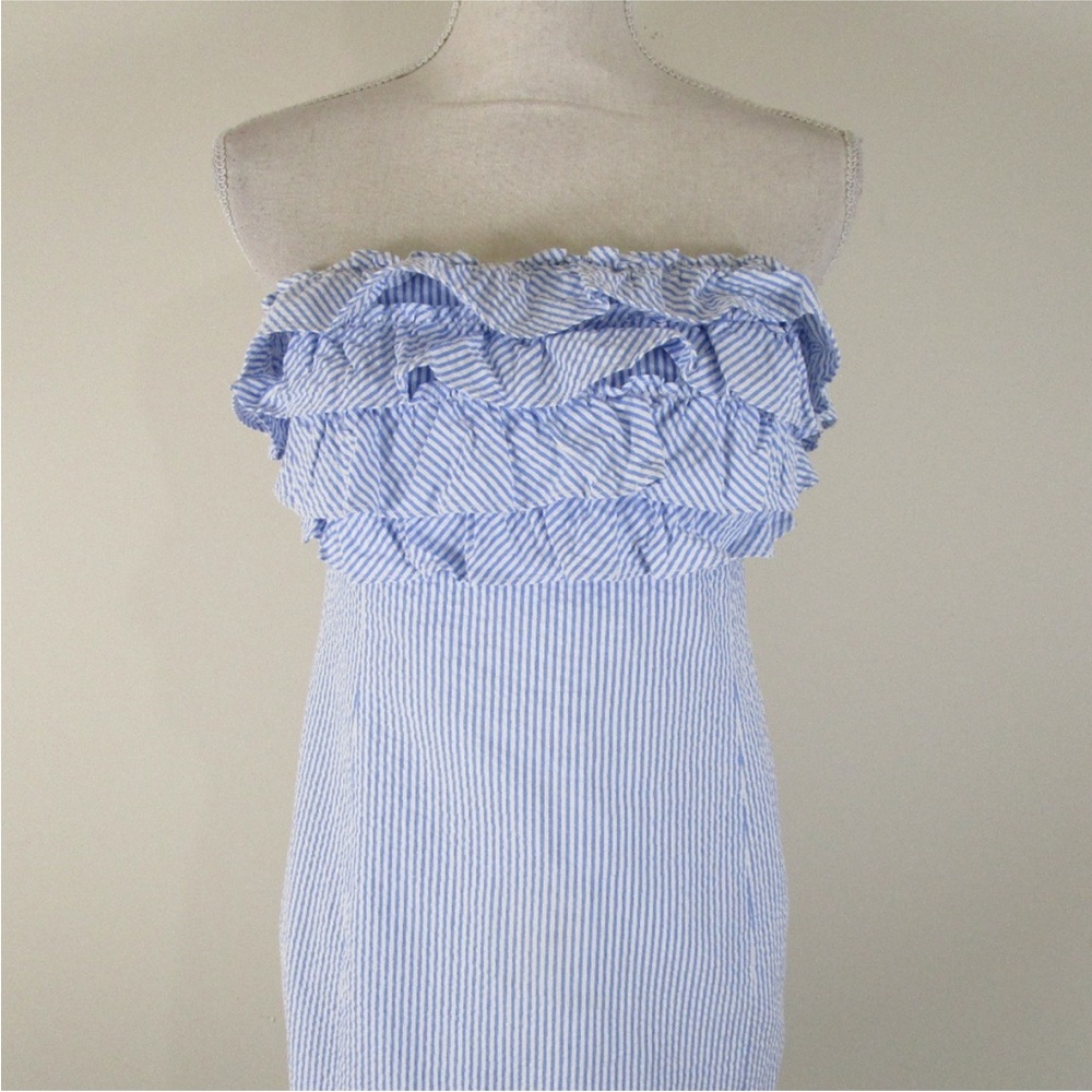 ⭐️Vineyard Vines Seersucker Strapless Dress Preppy Nautical Dress Blue Sz 4